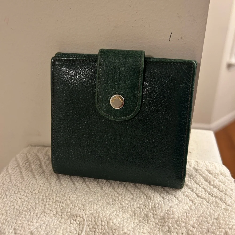 Lanvin Dark Green Leather Wallet Unisex Bill Fold Coins Card Slots